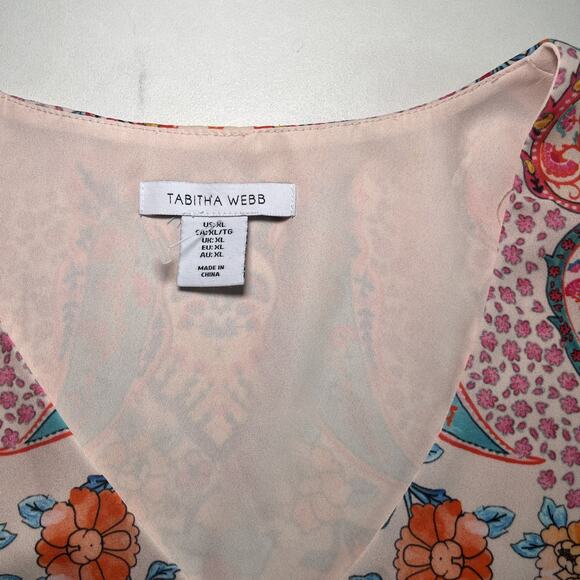 TABITHA WEBB Womens Pink Floral Print Sleeveless Flowy Top V Neck XL Blouse NEW - Picture 2 of 9